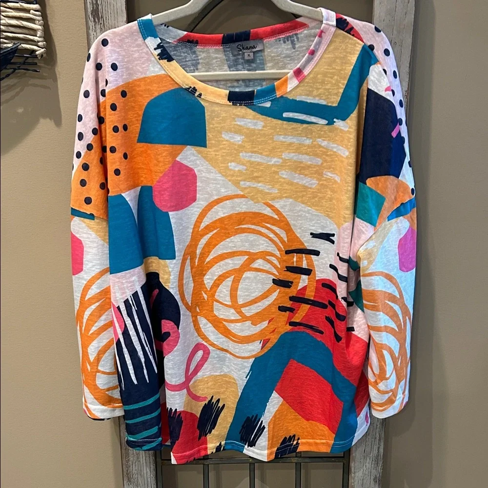 Shana Multicolor Abstract Long Sleeve Top - Picture 1 of 4